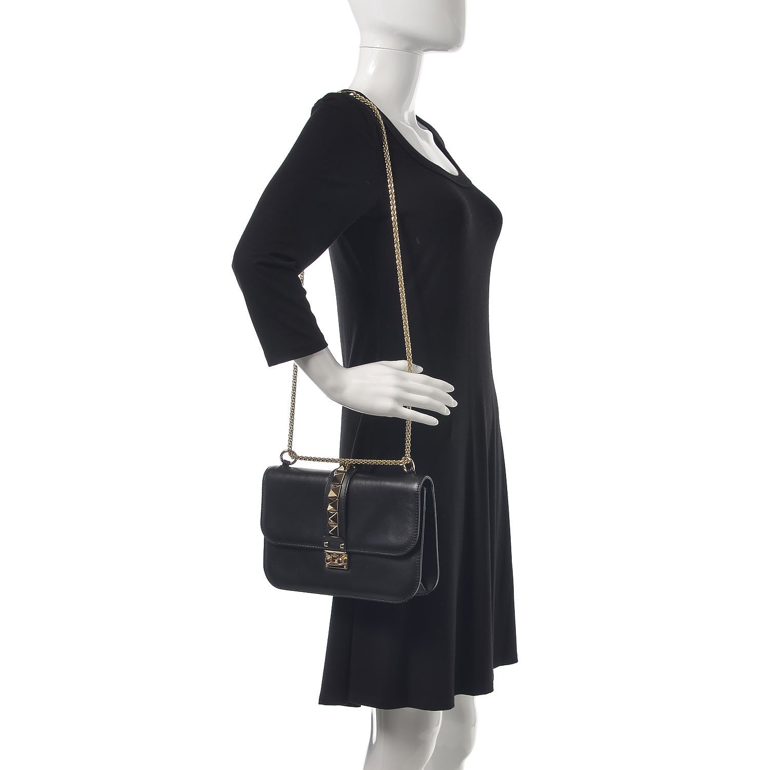 Valentino Garavani Vitello Medium Glam Lock Rockstud Flap Black 2 of 10