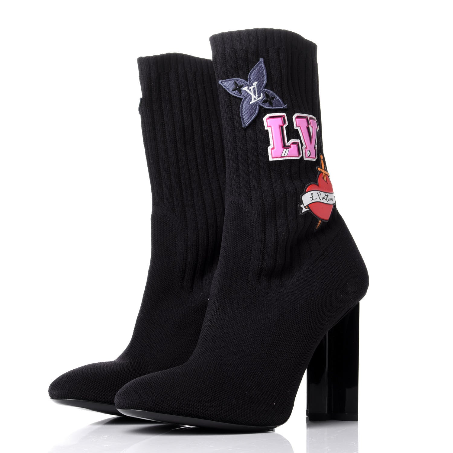 Louis Vuitton Stretch Fabric LV Black Heart Sock Ankle Boots 40 Black 3 of 10