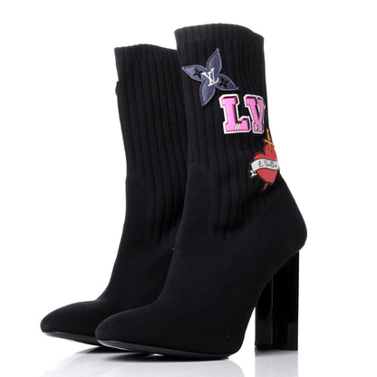 Louis Vuitton Stretch Fabric LV Black Heart Sock Ankle Boots 40 Black 3 of 10