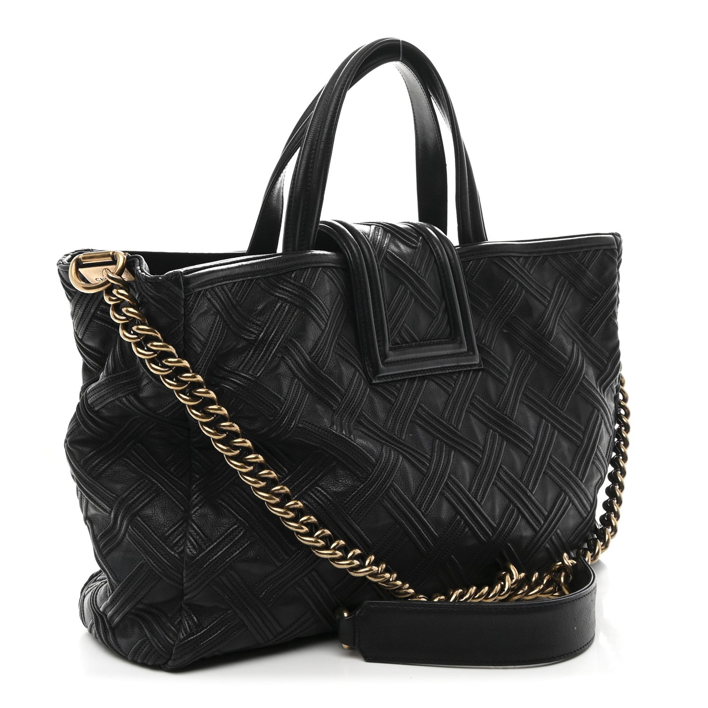Calfskin Large Retro Girl Shopping Tote Black
