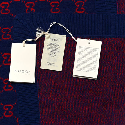 Gucci Wool GG Monogram Square Scarf Navy Red 4 of 5