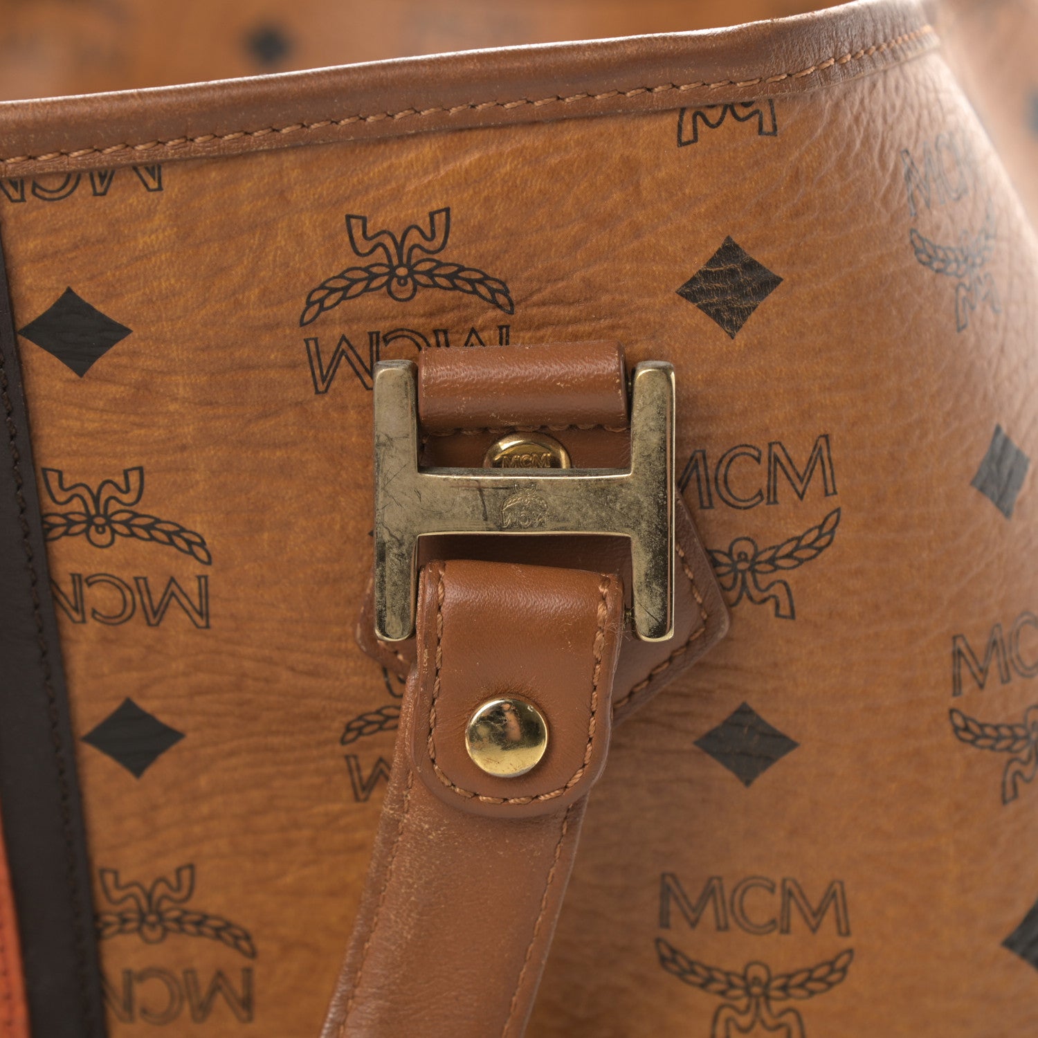 MCM Visetos Crocodile Embossed Shopper Tote Cognac 18 of 19