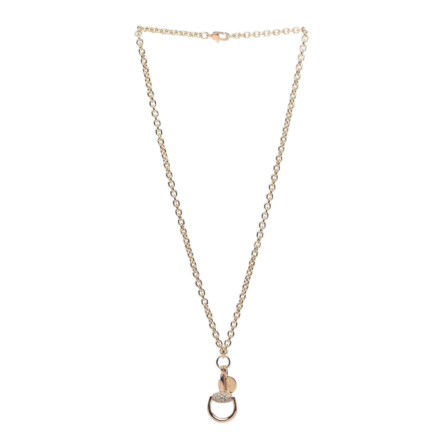 18K Yellow Gold Diamond Horsebit Pendant Necklace
