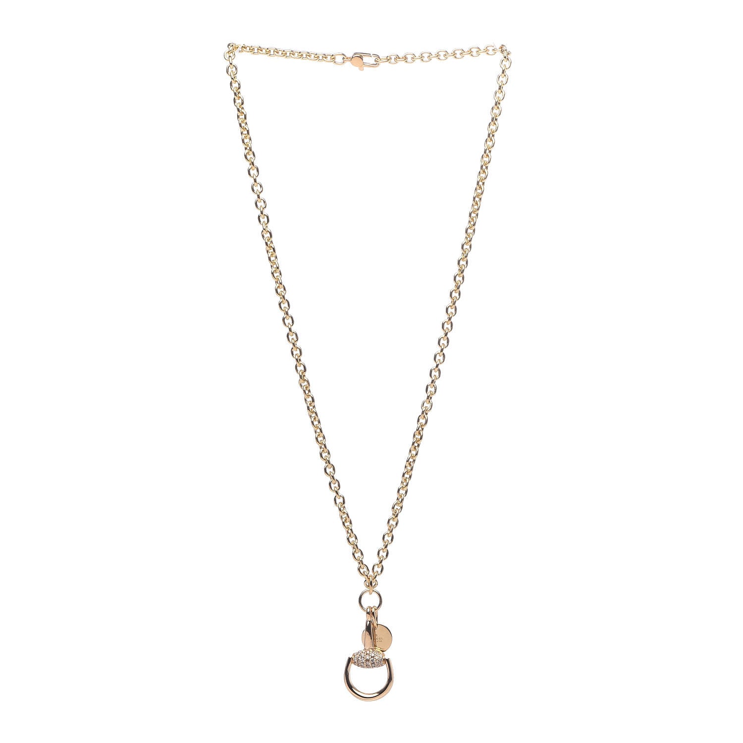 Gucci 18K Yellow Gold Diamond Horsebit Pendant Necklace 3 of 7