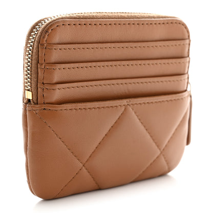 Chanel Lambskin Quilted Chanel 19 Zip Card Holder Wallet Brown 3 of 11
