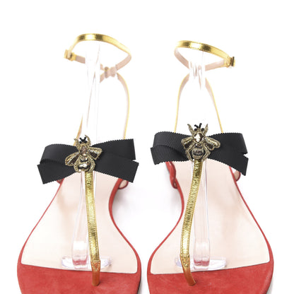 Gucci Calfskin Suede Moody Bee Thong Sandal 41 Gold Red 9 of 11