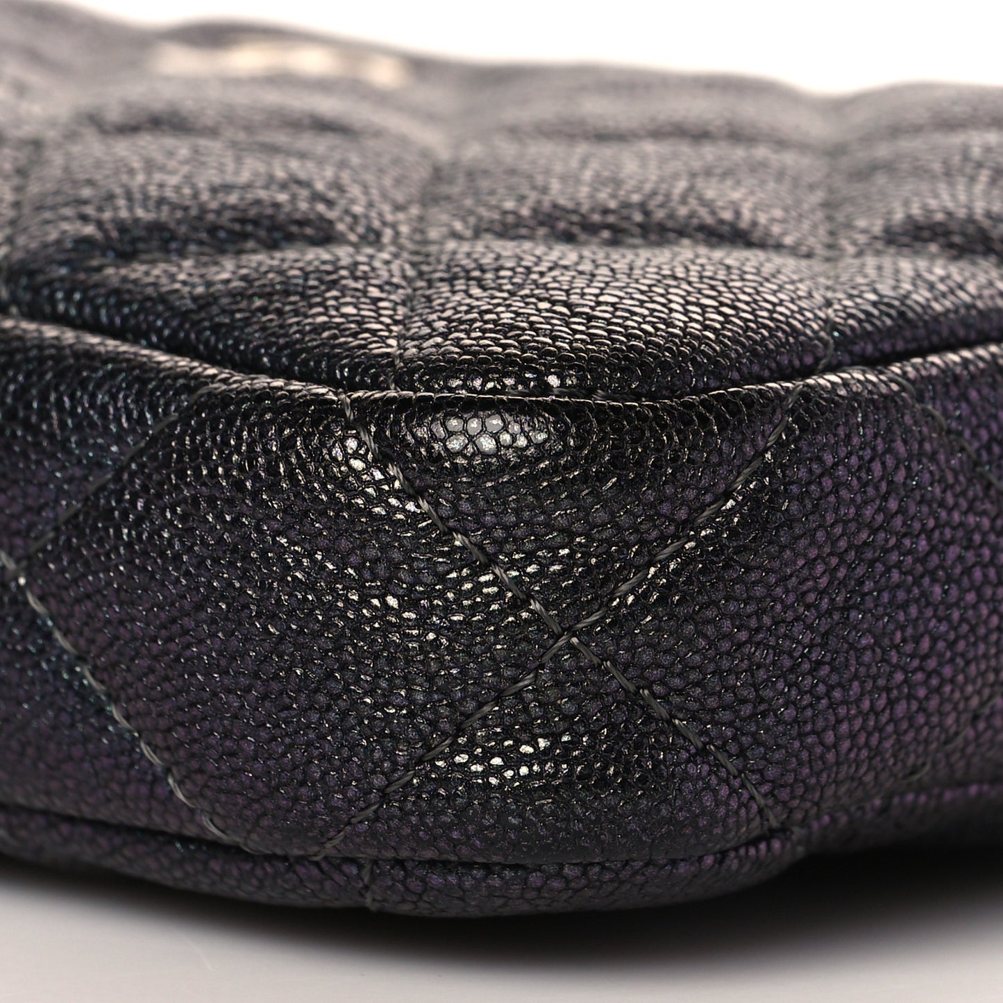 Iridescent Caviar Quilted Small Clutch With Chain Black