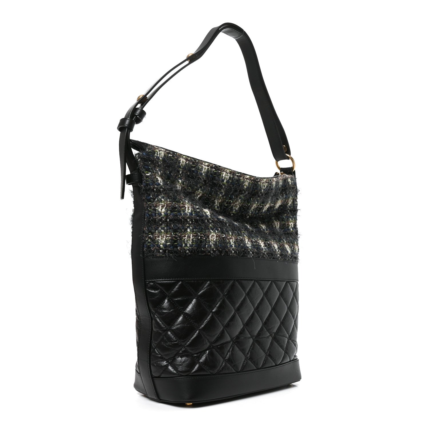 Chanel Tweed Aged Calfskin Quilted Casual Style Hobo Black 3 of 10