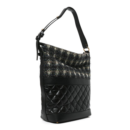 Chanel Tweed Aged Calfskin Quilted Casual Style Hobo Black 3 of 10