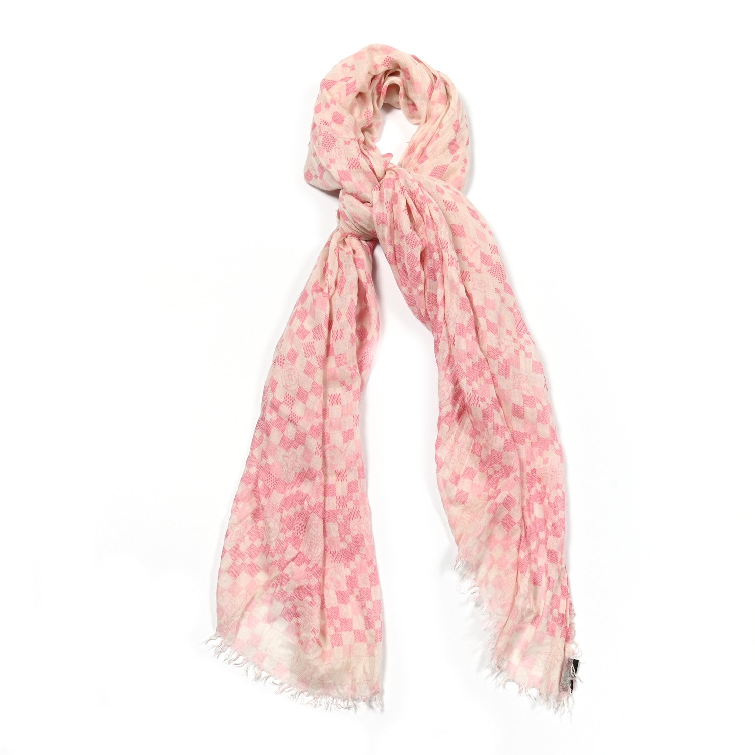 Louis Vuitton Cashmere Silk Damier Scarf Ivory Pink 1 of 3