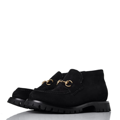 Gucci Suede Shearling Mens Harald Horsebit Ankle Boots 7.5 Black Butterscotch 4 of 9