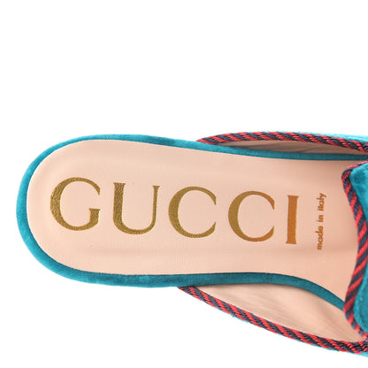 Gucci Softy Velvet Sylvie Bow Slippers 37.5 Pavone 7 of 9