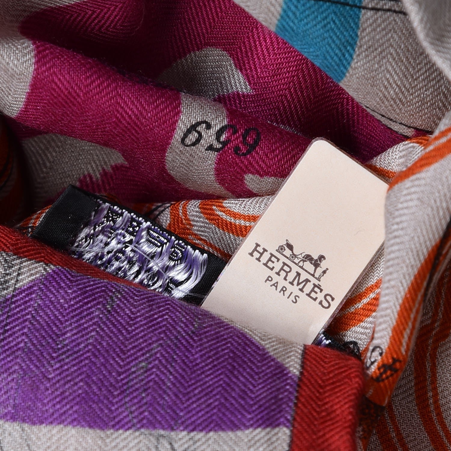 Hermes Cashmere Silk Manufacture de Boucleries Shawl 140 Fuchsia Turquoise Orange 9 of 9