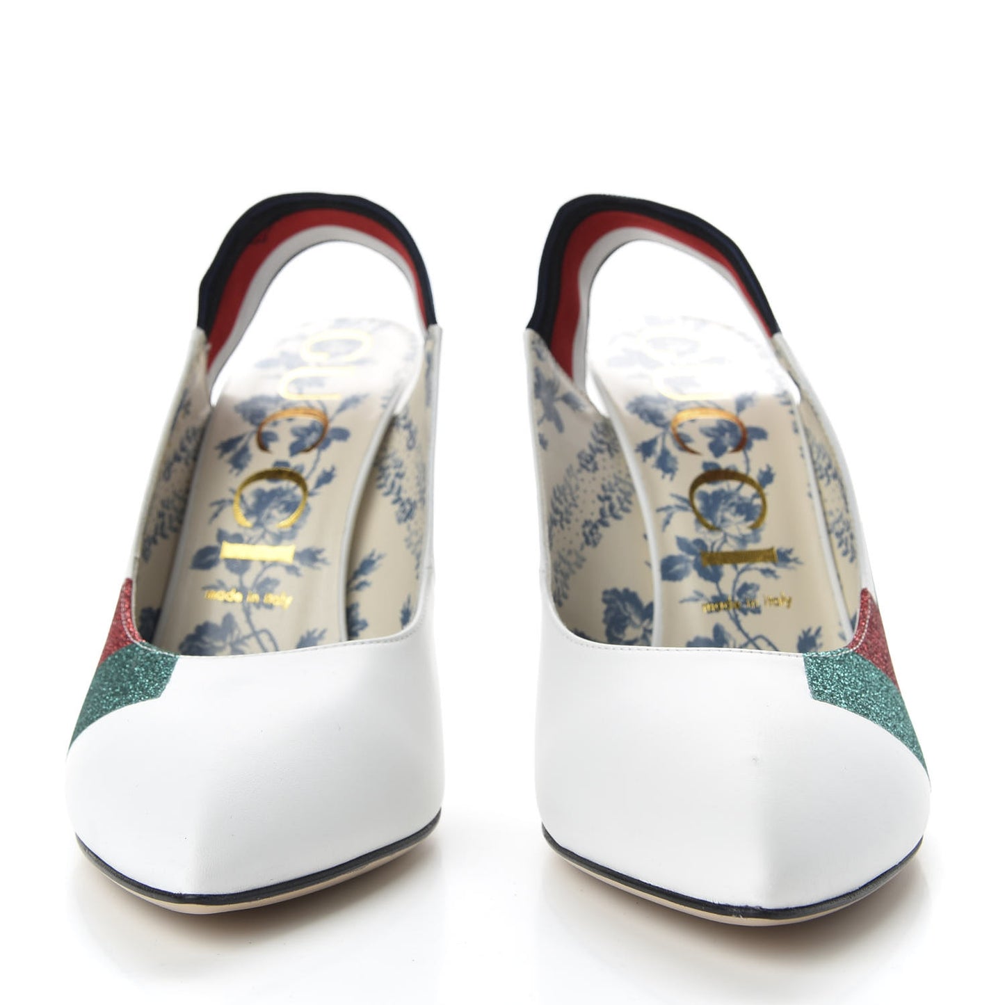 Calfskin Glitter Web High Heel Slingback Pumps 40.5 White