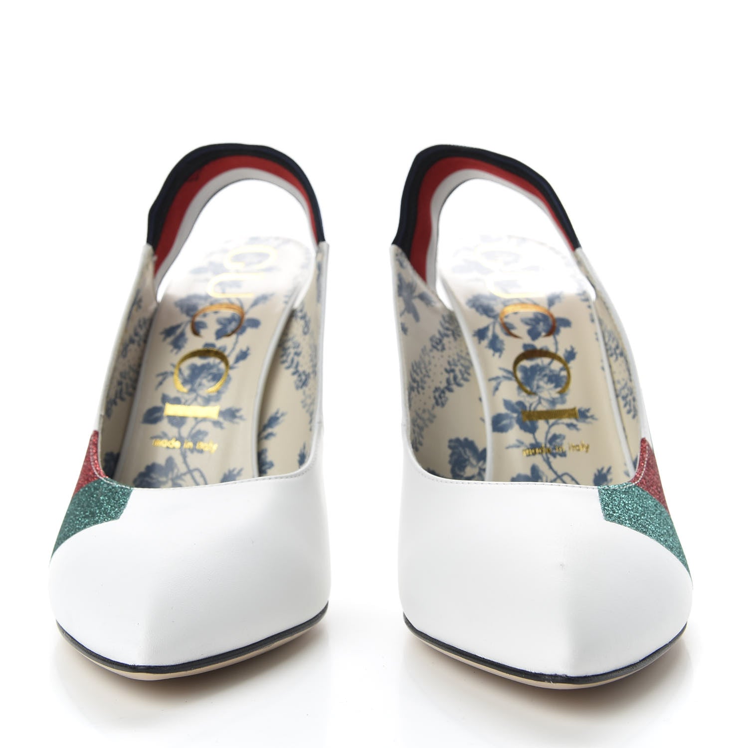 Gucci Calfskin Glitter Web High Heel Slingback Pumps 40.5 White 2 of 10
