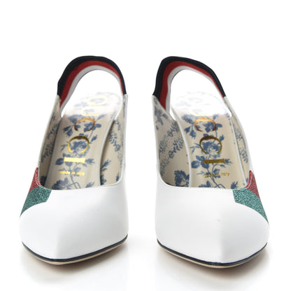 Gucci Calfskin Glitter Web High Heel Slingback Pumps 40.5 White 2 of 10