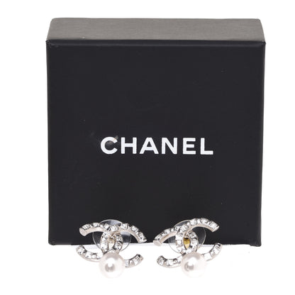 Chanel Baguette Crystal Pearl CC Drop Earrings Silver 5 of 5