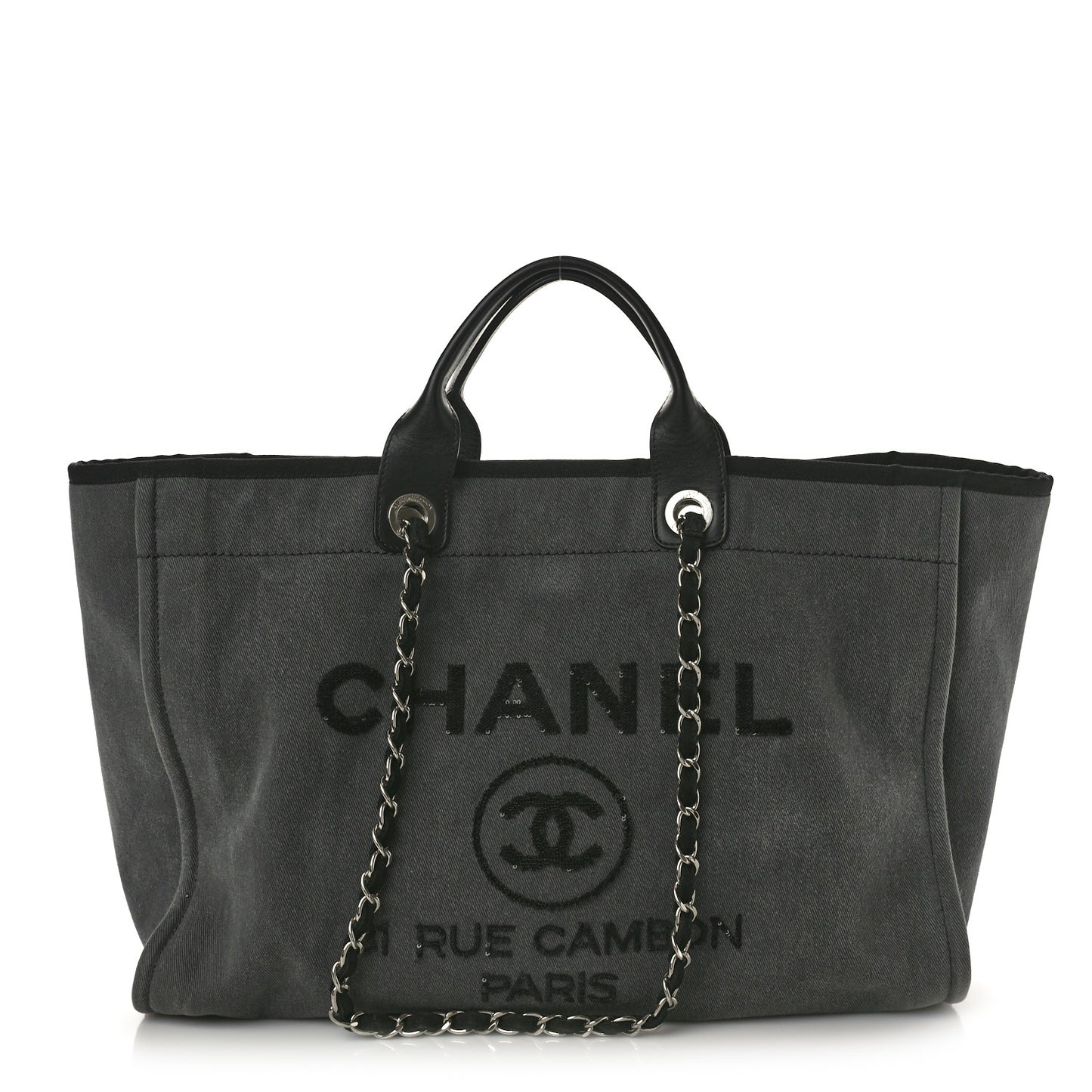 Canvas Sequin Medium Deauville Tote Charcoal