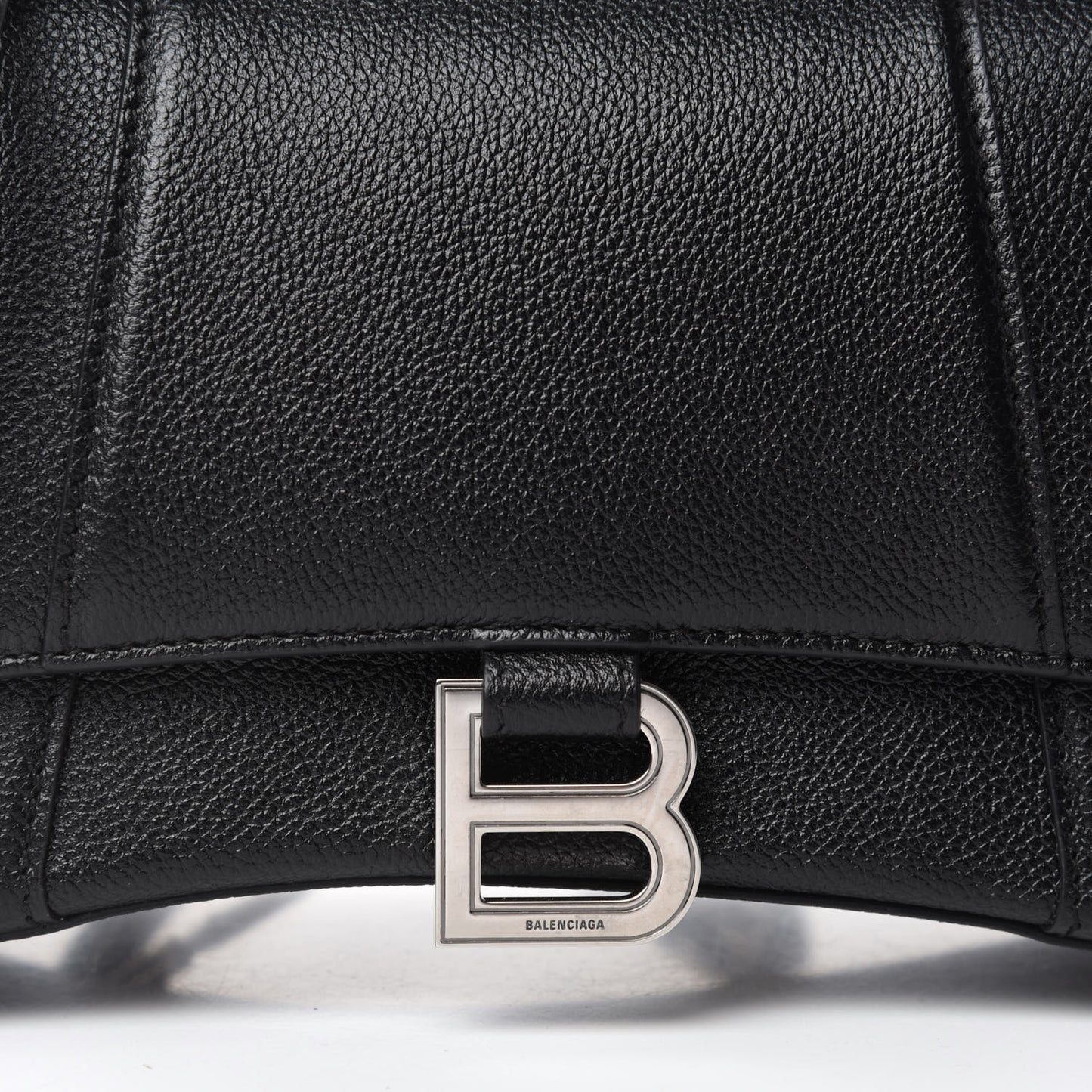 Grained Calfskin Small Hourglass Top Handle Bag Black