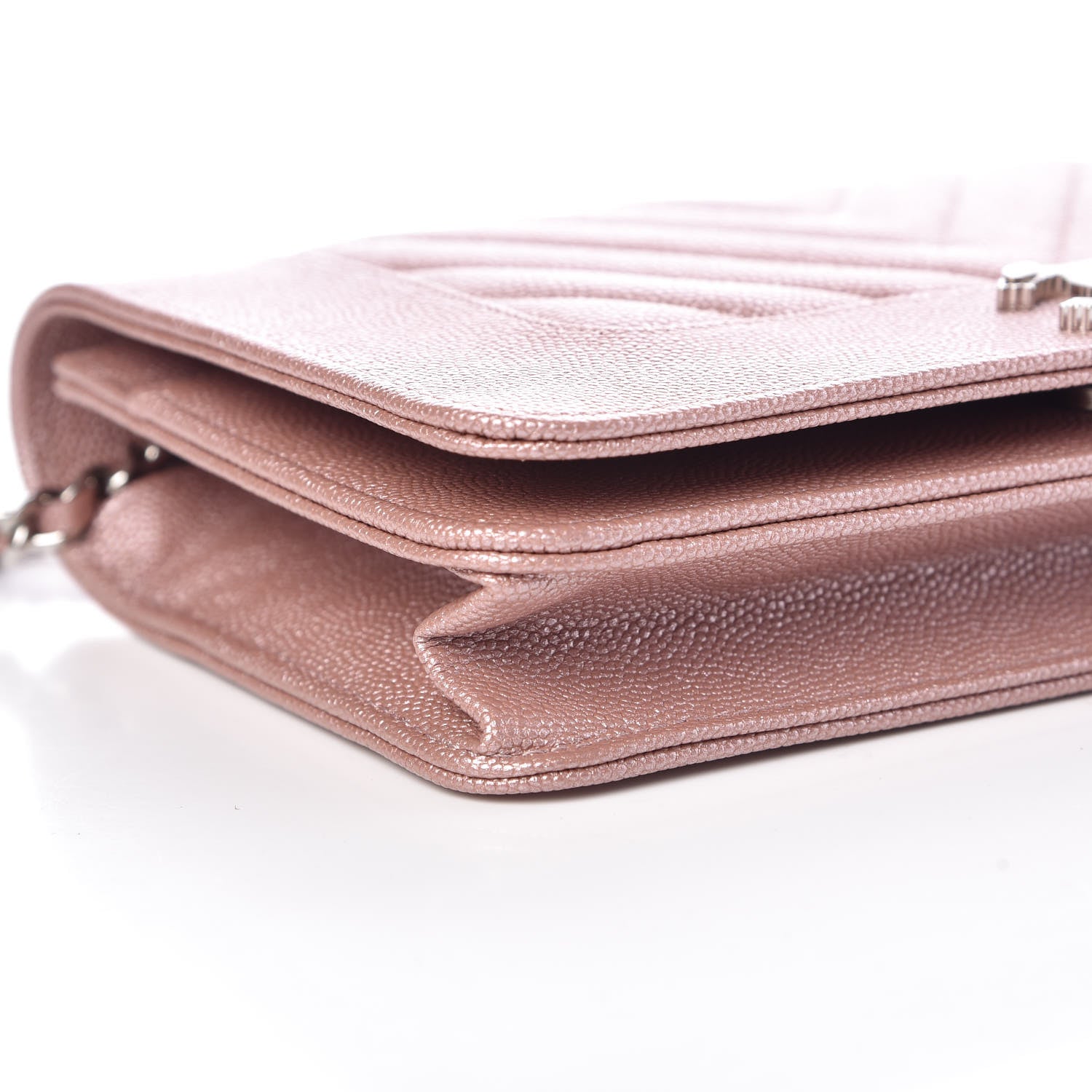 Chanel Metallic Caviar Chevron Quilted Vintage Mademoiselle Wallet On Chain WOC Pink 5 of 11