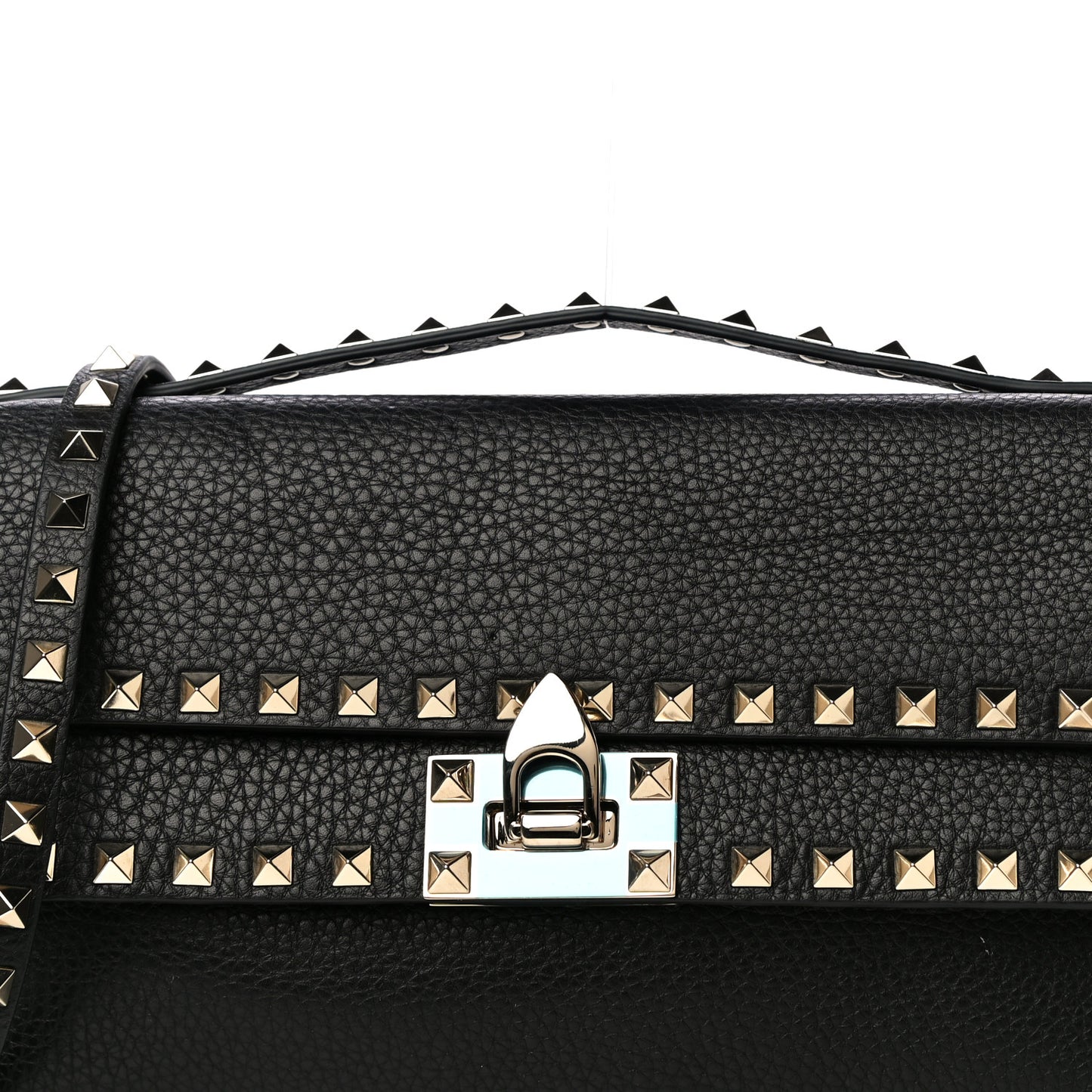 Grainy Calfskin Rockstud Double Flap Crossbody Bag Black