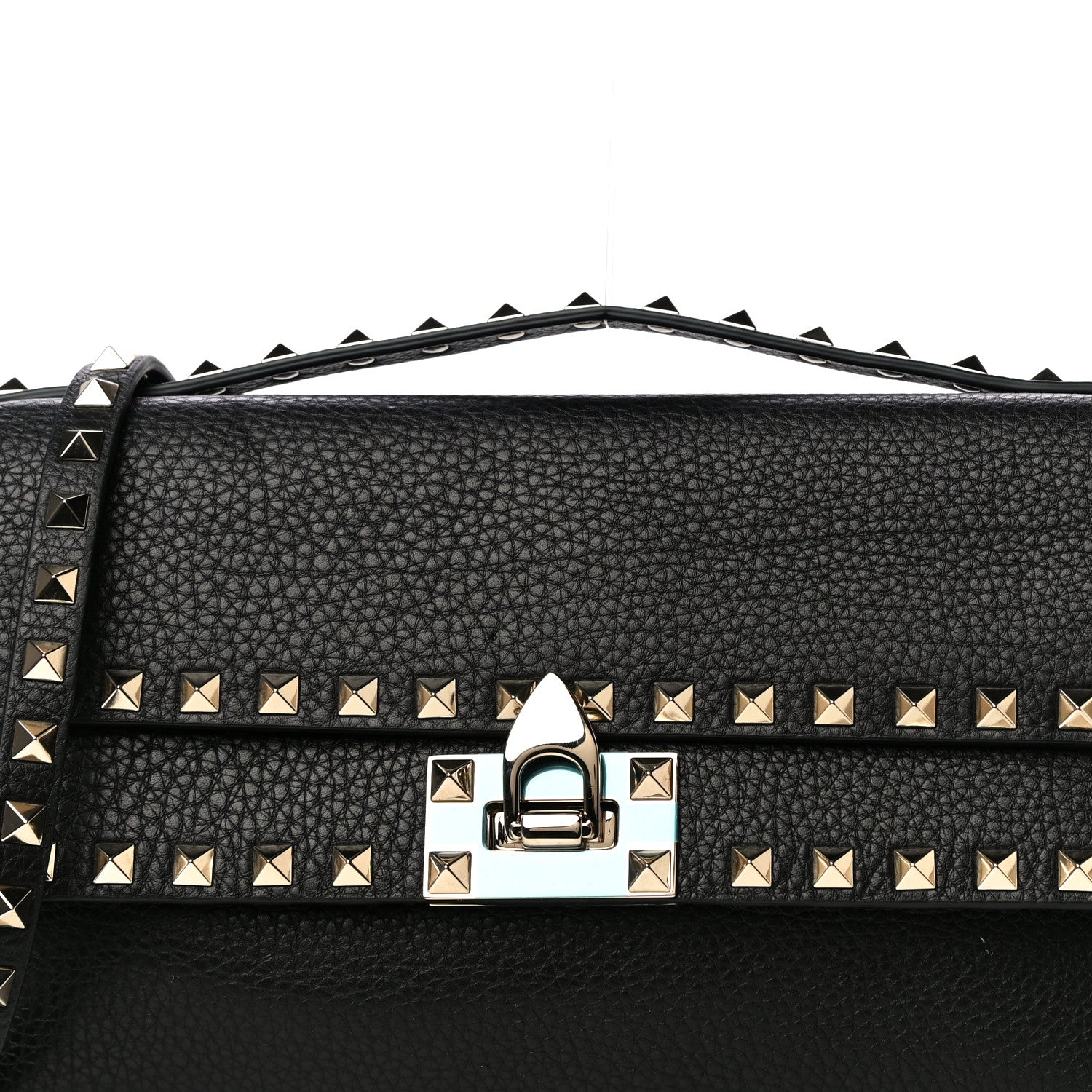 Valentino Garavani Grainy Calfskin Rockstud Double Flap Crossbody Bag Black 7 of 18