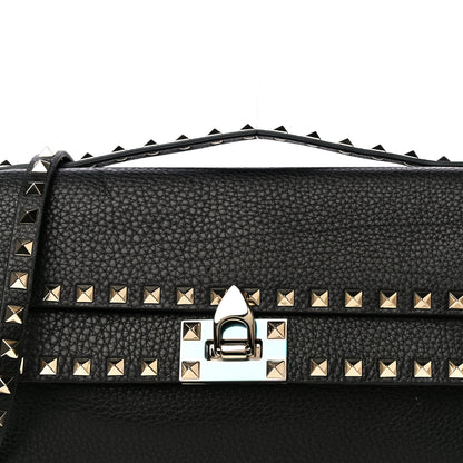 Valentino Garavani Grainy Calfskin Rockstud Double Flap Crossbody Bag Black 7 of 18