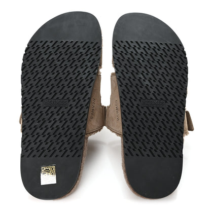 Hermes Suede Goatskin Woolskin Mens Chypre Sandals 42 Etoupe 6 of 9