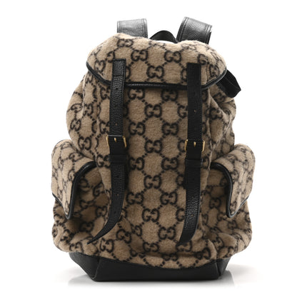 Gucci Covered Wool GG Monogram Large Double Buckle Backpack Beige Ebony Black 1 of 10