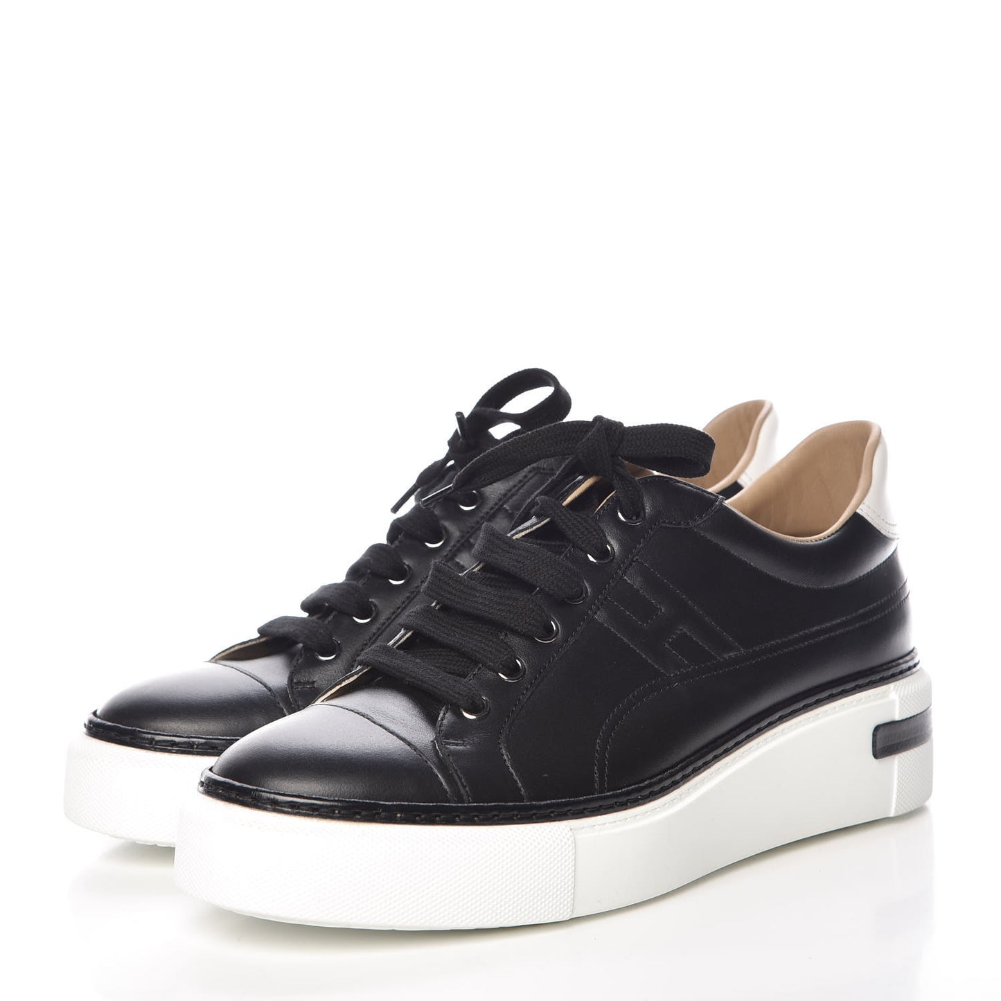 Calfskin Polo Sneakers 41 Black White