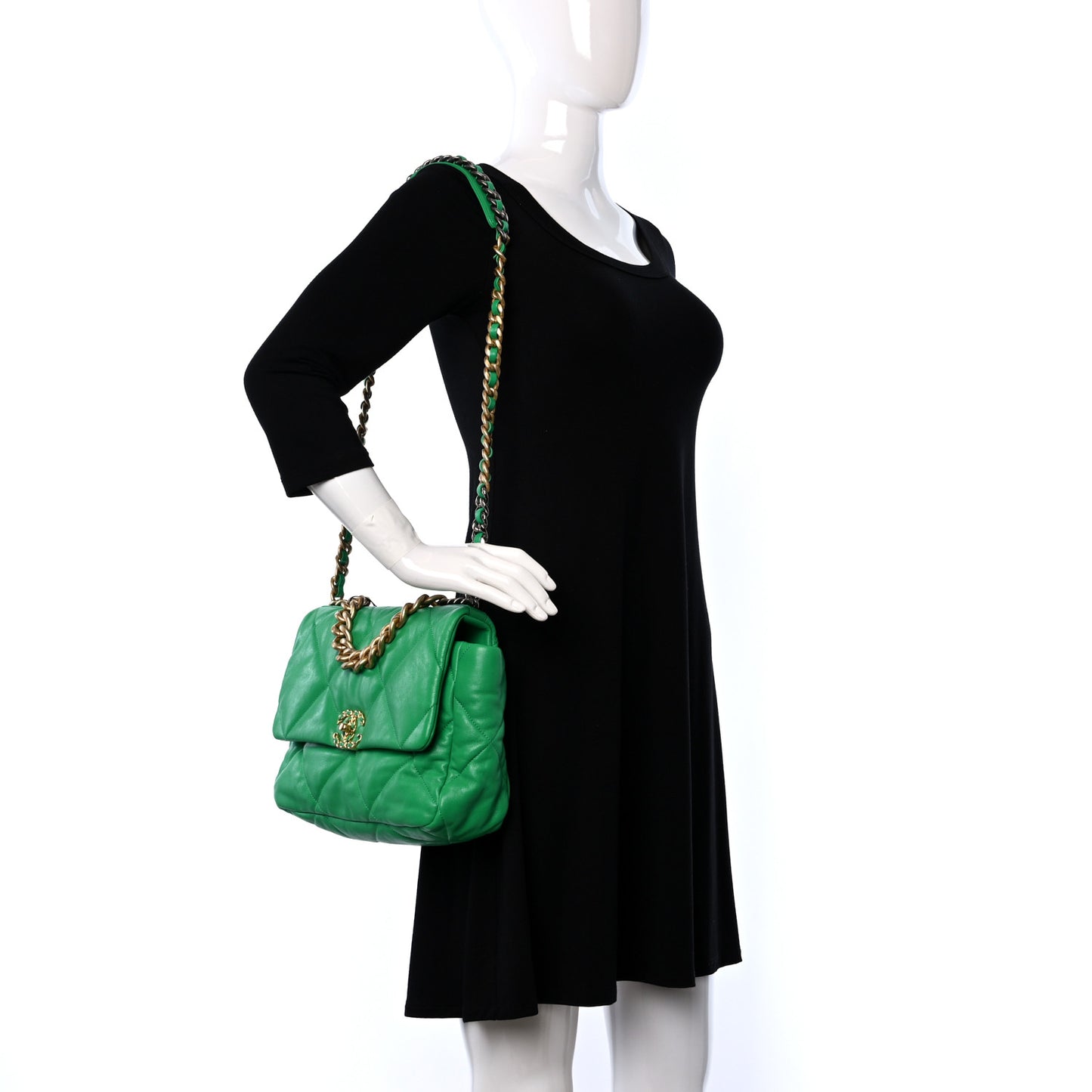 Lambskin Quilted Large Chanel 19 Flap Green