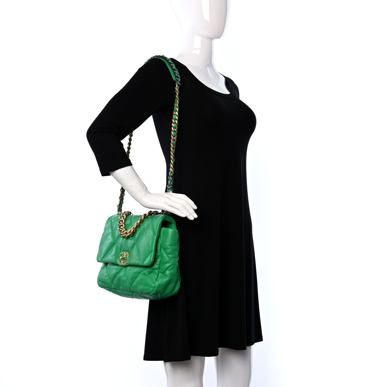 Chanel Lambskin Quilted Large Chanel 19 Flap Green 2 of 10