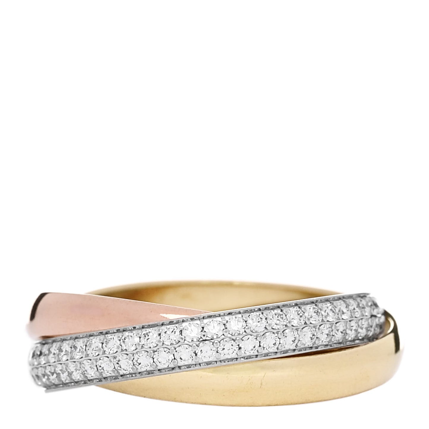 18K White Yellow Pink Gold Diamond Small Trinity Paved Ring 51 5.75
