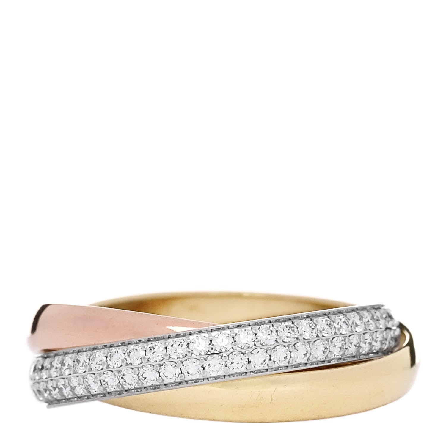 Cartier 18K White Yellow Pink Gold Diamond Small Trinity Paved Ring 51 5.75 1 of 5