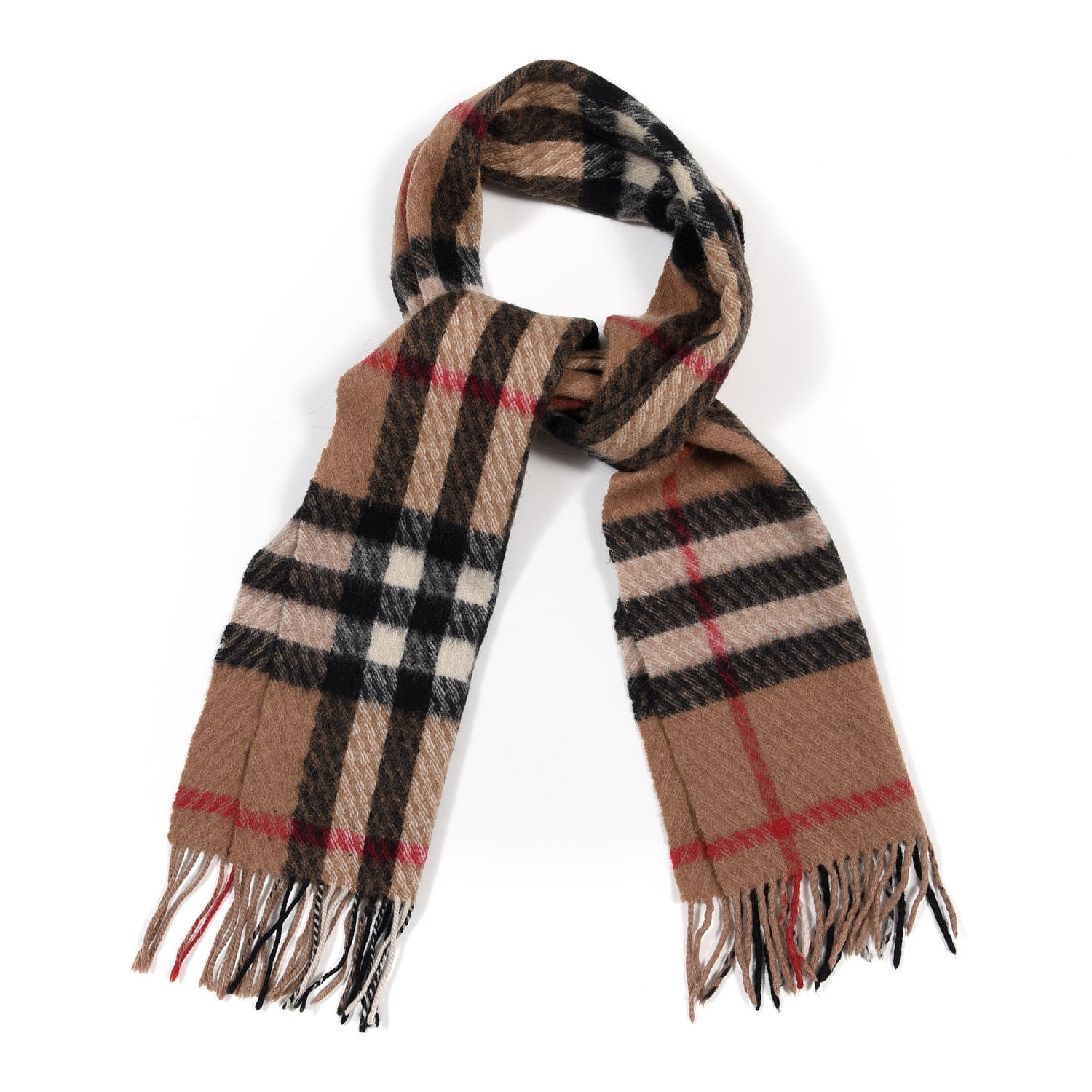 Burberry Lambswool Check Fringe Scarf Camel 1 of 3