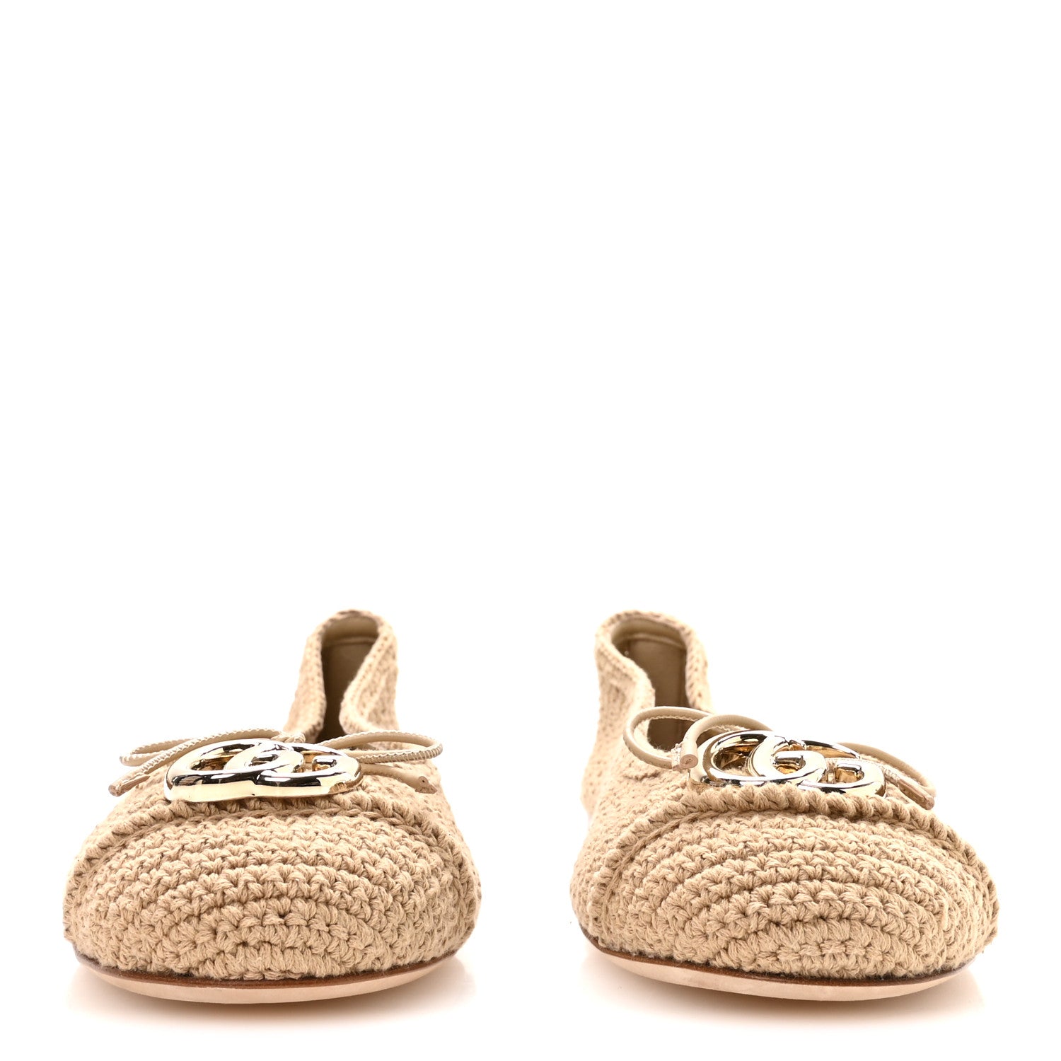 Gucci Cotton Crochet GG Ballet Flats 39.5 Ecru Sandstorm 3 of 8