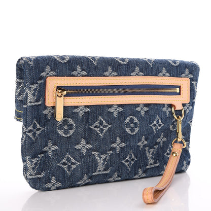 Louis Vuitton Monogram Denim Pochette Plat Clutch Blue 3 of 6