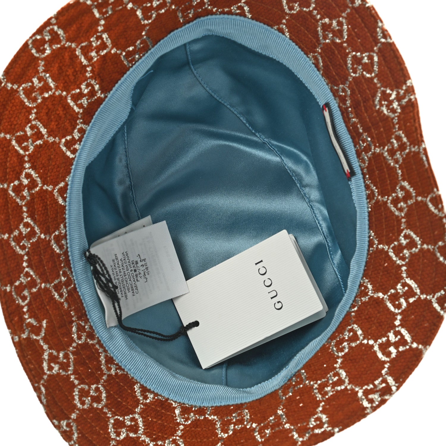 Gucci Canvas Lame GG Monogram Bucket Hat M Burnt Orange Silver 7 of 10