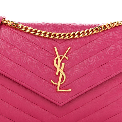 Saint Laurent Grain De Poudre Matelasse Chevron Monogram Envelope Chain Wallet Fresh Fuchsia 7 of 10