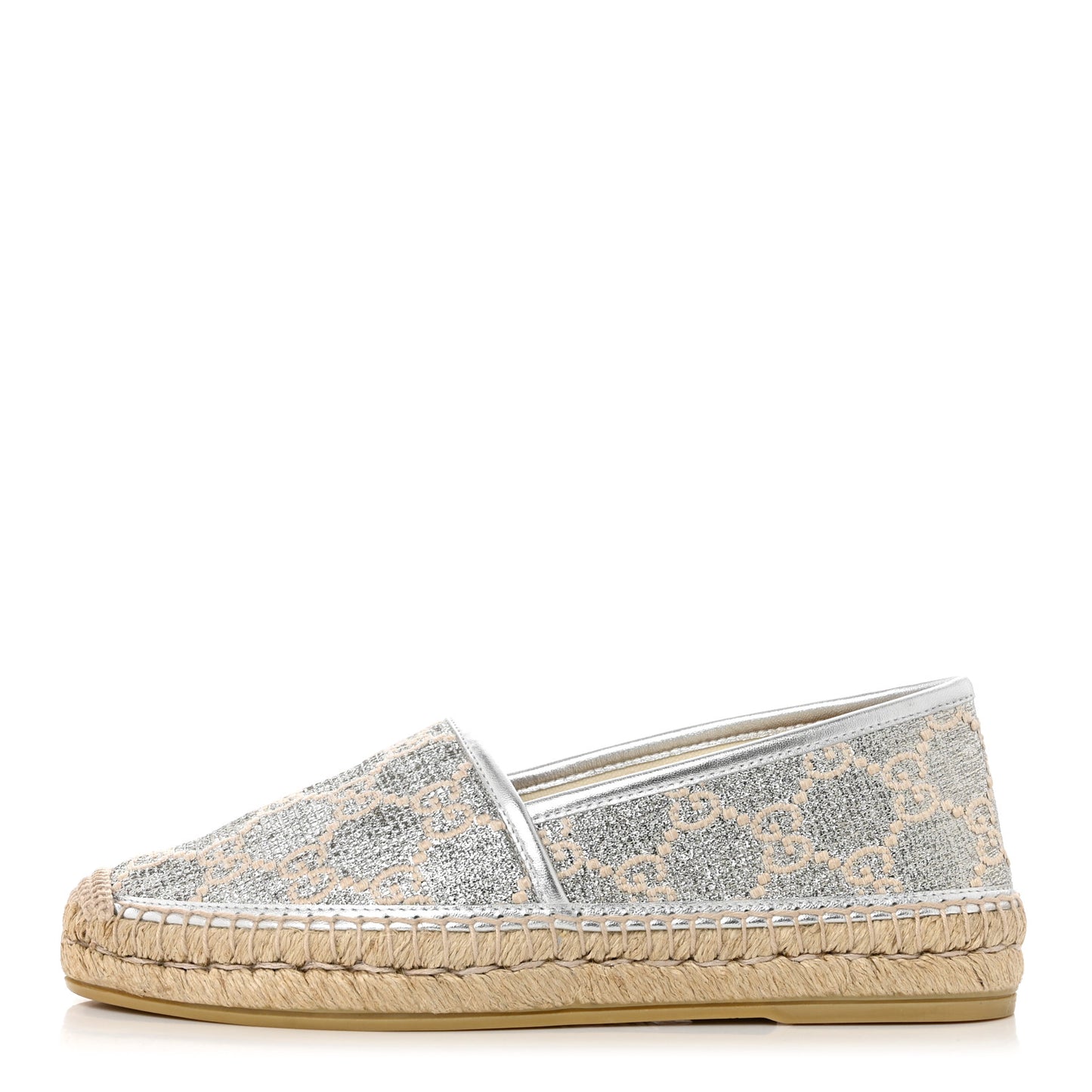 Lame Nappa GG Monogram Espadrilles 37 Silver Beige