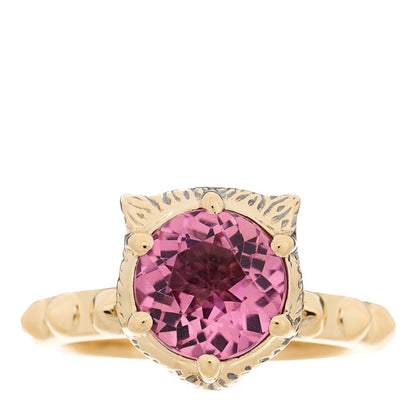 Gucci 18K Yellow Gold Pink Tourmaline Le Marché Des Merveilles Feline Ring 47 4 1 of 9