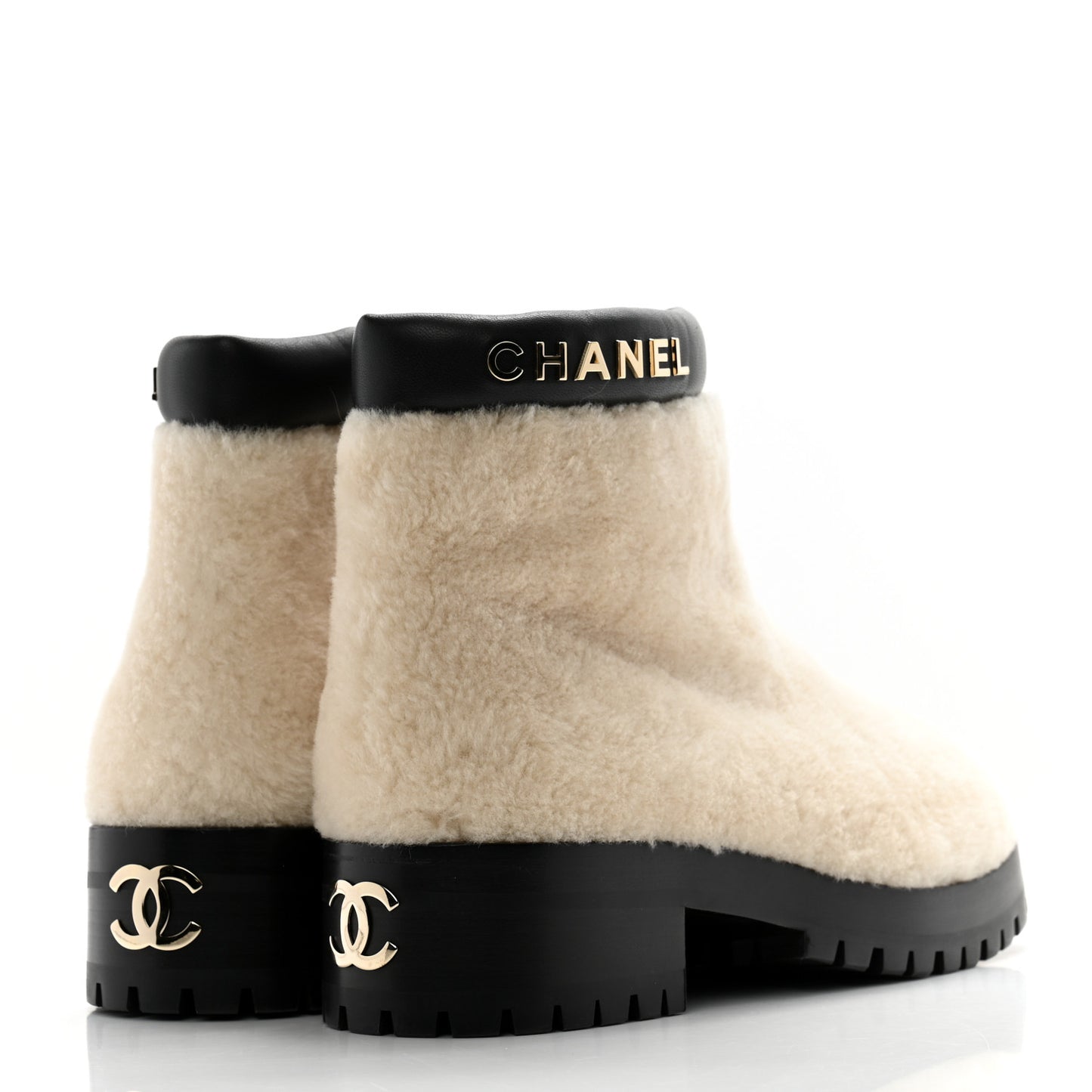 Shearling Lambskin Logo Ankle Boots 37 Ivory Black