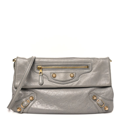 Balenciaga Agneau Giant 12 Gold Hardware Envelope Strap Clutch Gris Pyrite 1 of 13