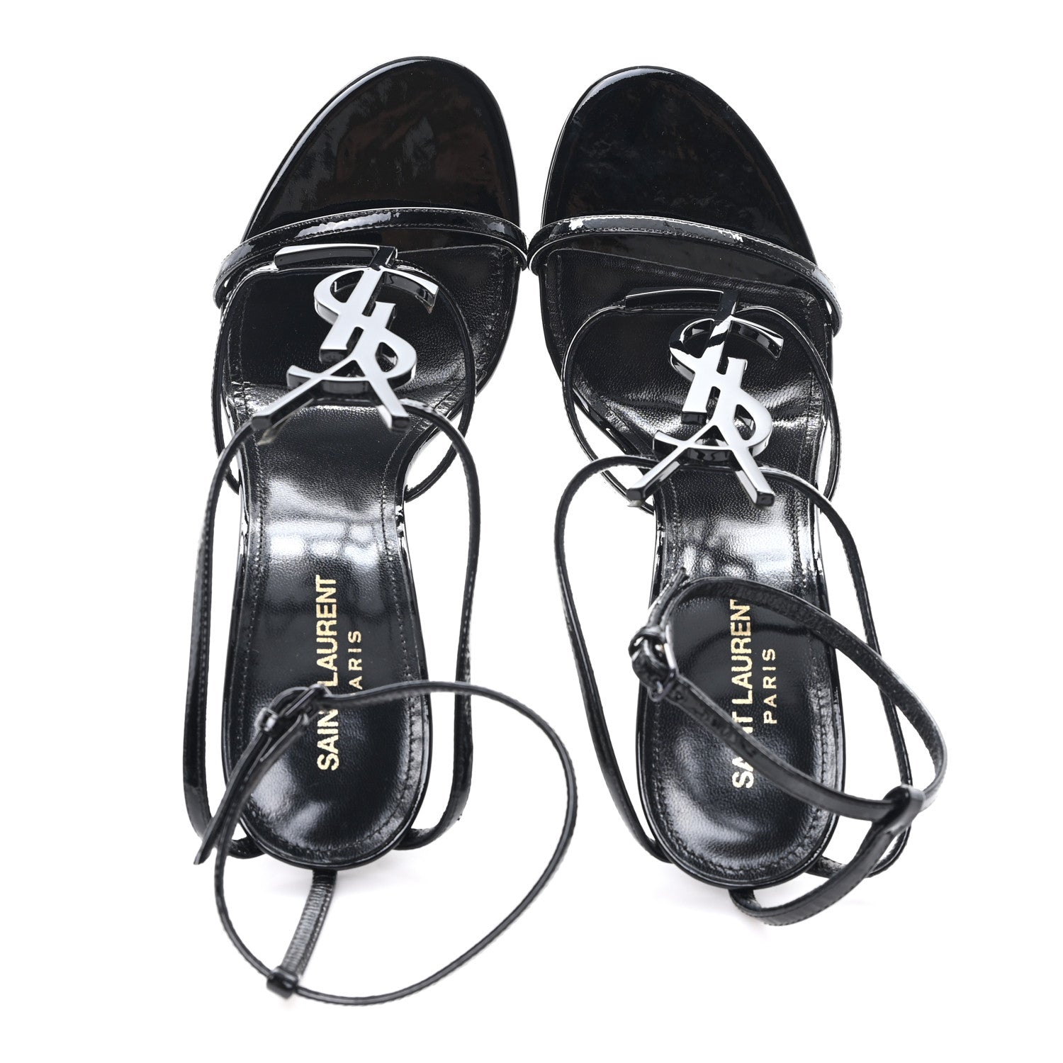 Saint Laurent Patent Cassandra 100 Ankle Strap Sandals 40 Black 2 of 12