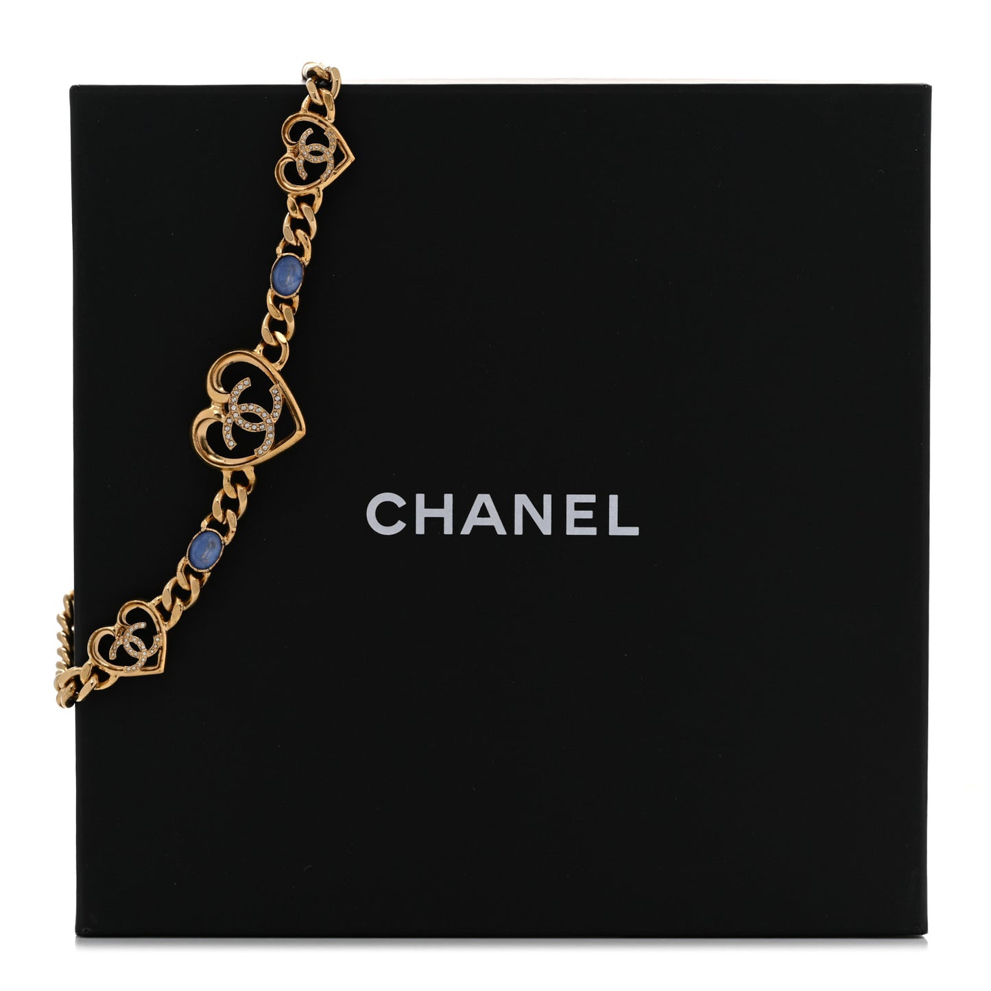 Resin Crystal Heart CC Chain Necklace Gold Blue