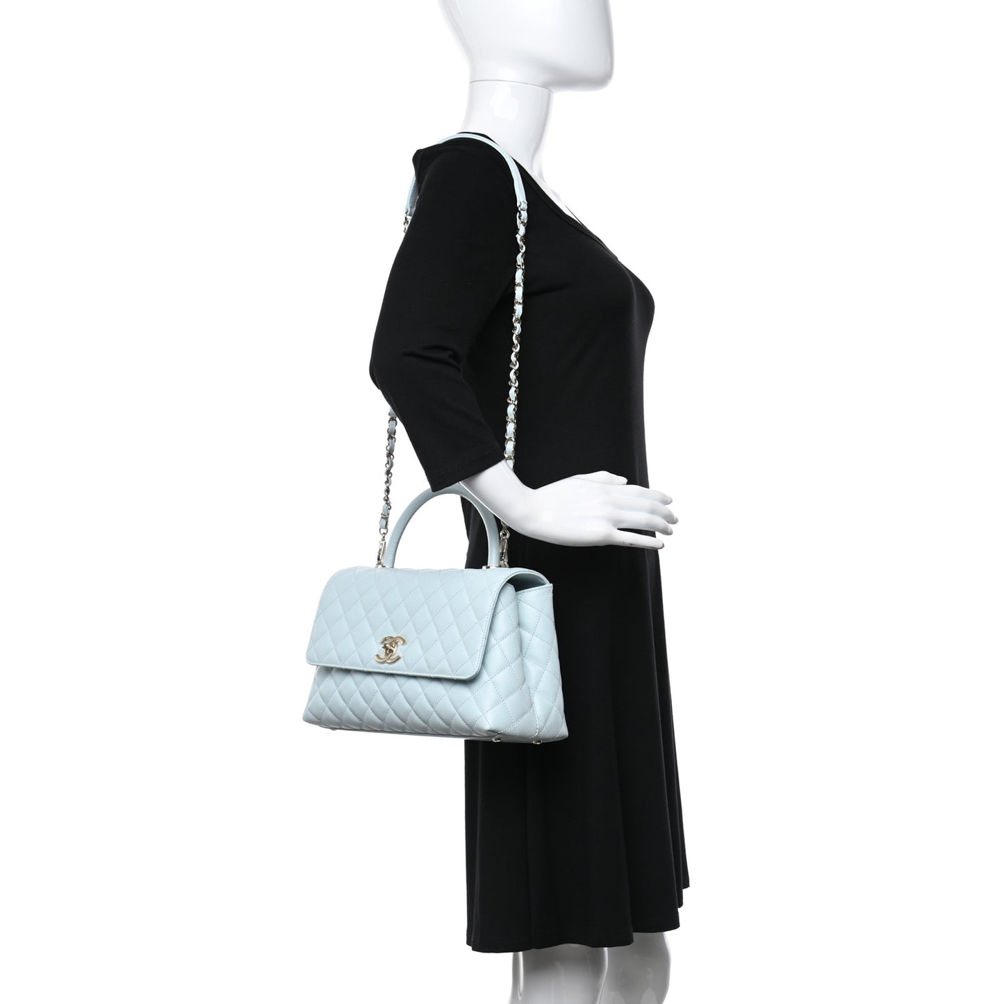 Caviar Quilted Small Coco Handle Flap Light Blue