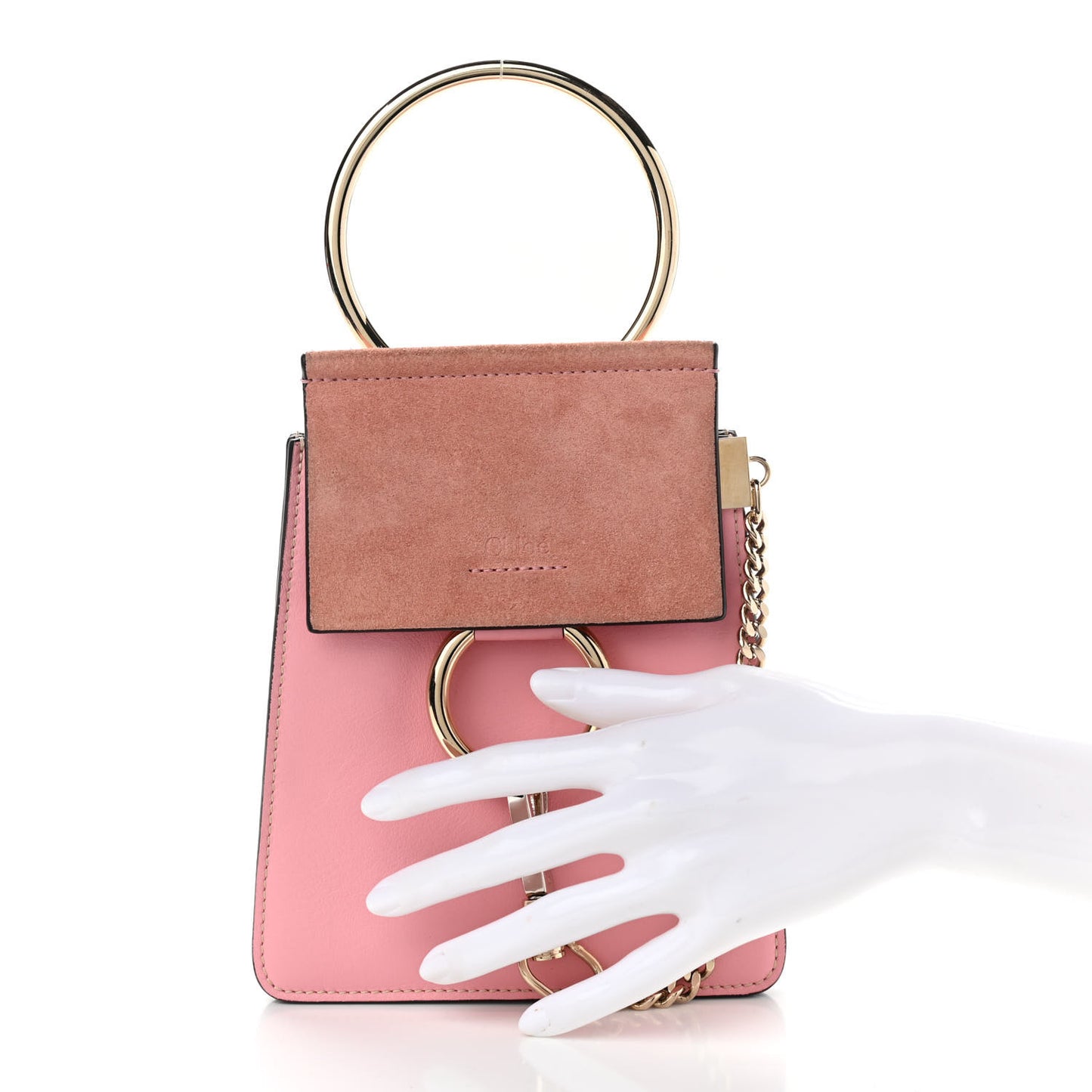Suede Calfskin Mini Faye Bracelet Bag Washed Pink