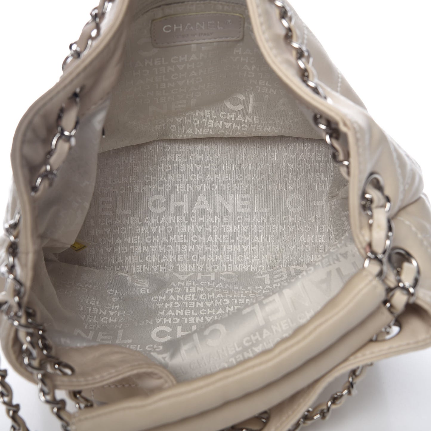Lambskin Contrast Stitch Small Drawstring Tote Ivory