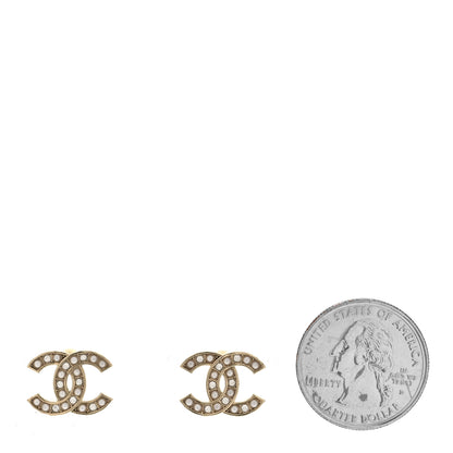 Chanel Pearl Crystal CC Earrings Gold 2 of 5