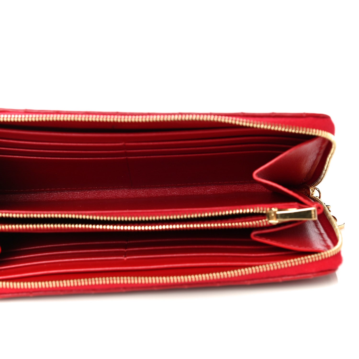 Celine Lambskin Quilted Large C Charm Zip Around Wallet Red 5 of 13